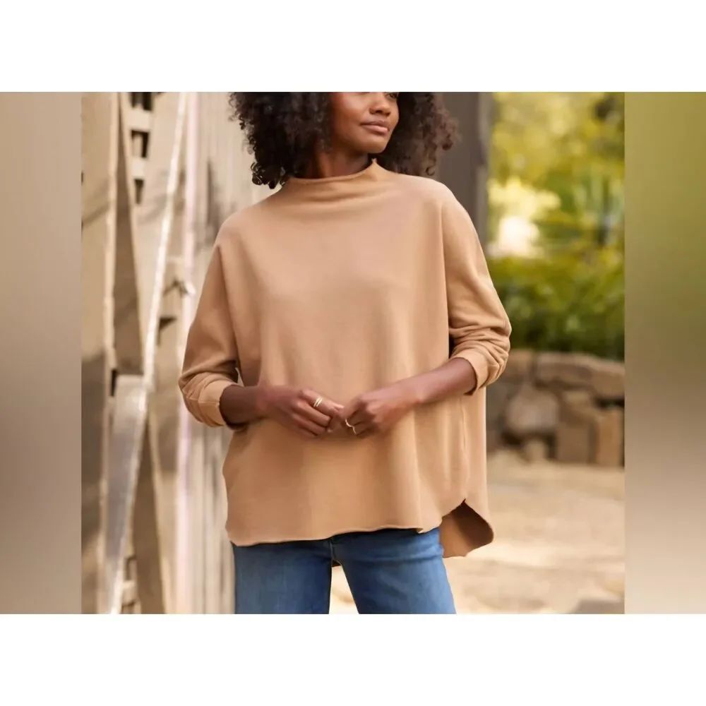 Frank & Eileen | EFFIE Long-Sleeve Funnel Neck Capelet | Camel | Large